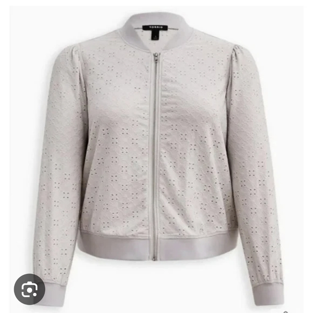 Torrid Light Gray  Light  Eyelet Bomber Jacket Size 3